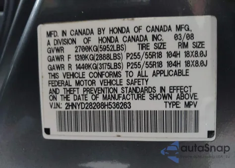 2008 Acura Mdx z USA, uszkodzony, nr VIN 2HNYD28208H536263